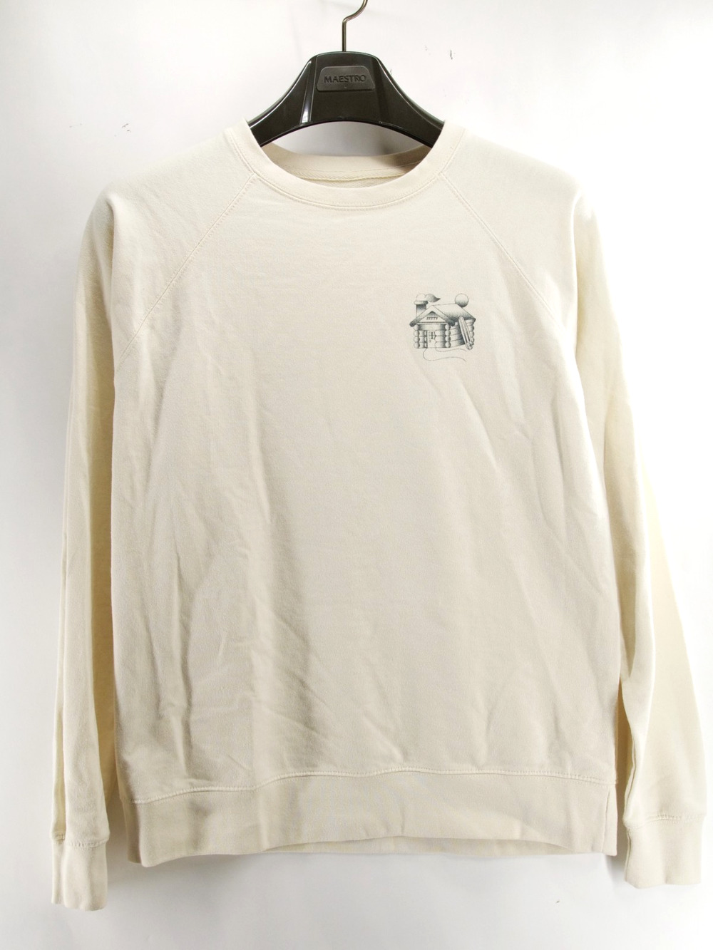 Jetty Pullover Sweatshirt Mens Medium Cream White Back Graphic Long Sleeve